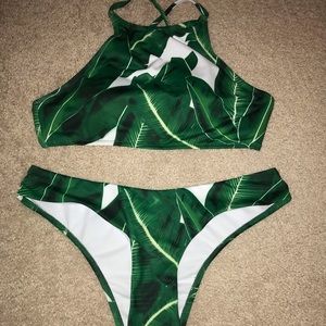 leafy patterned bikini set